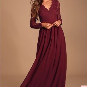 Lulus awaken my love long sleeve lace burgundymaxi